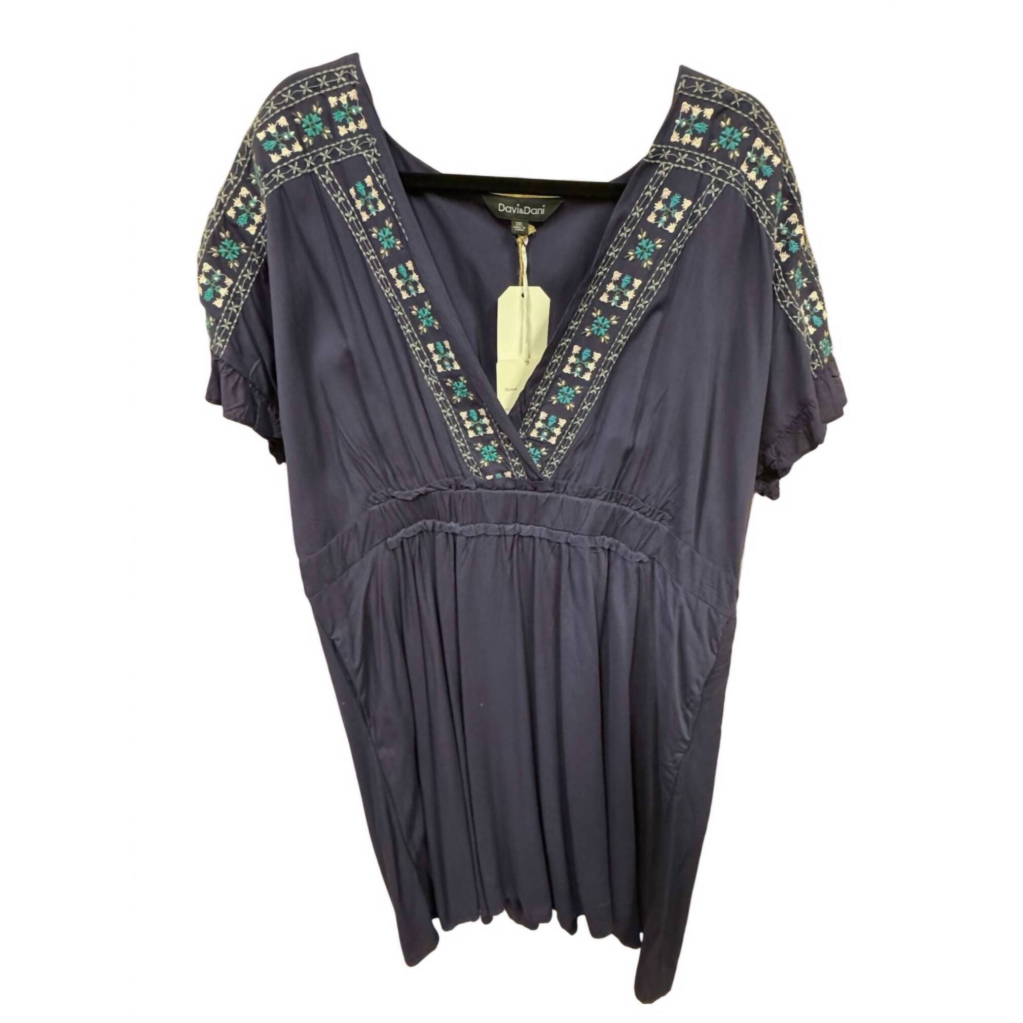 New Davi & Dani Women's Floral V Neck Dress In Navy